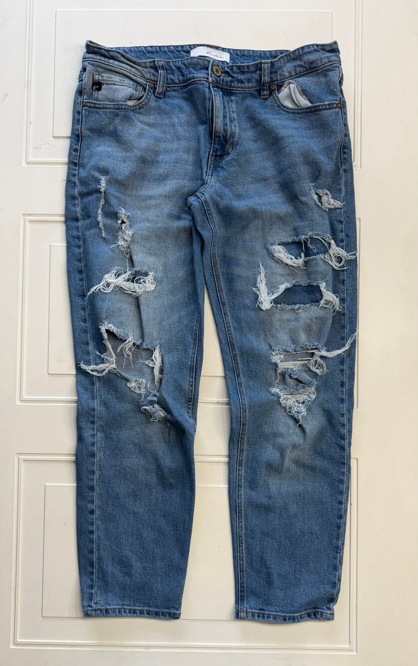 Kancan Womens Sz 13/30 Blue Denim Distressed Cropped Jeans